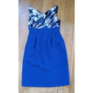 Tahari Royal Blue Shift Dress Abstract Chic Business Easter Trendy Bold Size 6